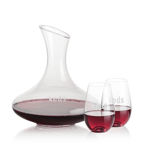 Custom Barware Glasses - Carafes - Dailey Carafe & Lambert Stemless Wine