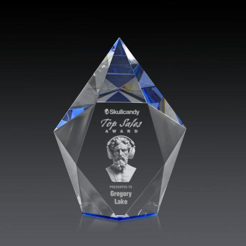 Awards and Plaques - Crystal Trophies - Barron 3D Blue Polygon Crystal Trophy