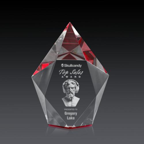 Awards and Plaques - Crystal Trophies - Barron 3D Red Polygon Crystal Trophy