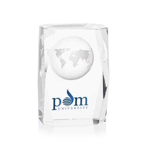 Awards and Plaques - Crystal Trophies - Hardin Globe Full Color Rectangle Crystal Trophy