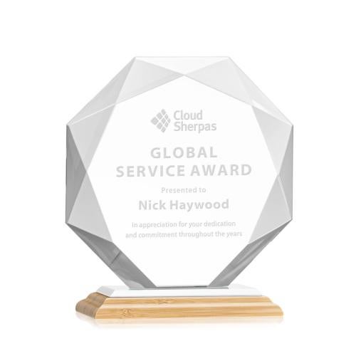 Awards and Plaques - Crystal Trophies - Minor Bamboo/White Polygon Wood Trophy