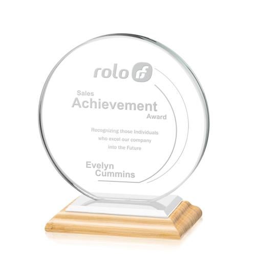 Awards and Plaques - Crystal Trophies - Drummond Bamboo/White Circle Wood Trophy