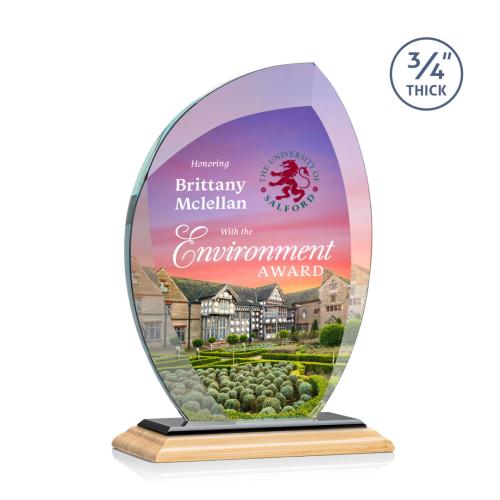 Awards and Plaques - Crystal Trophies - Oakes Full Color Bamboo/Black Flame Wood Trophy