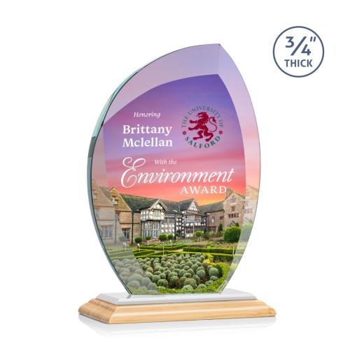 Awards and Plaques - Crystal Trophies - Oakes Full Color Bamboo/White Flame Wood Trophy