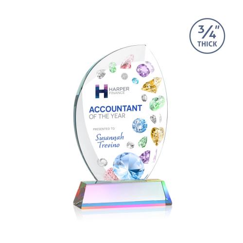 Awards and Plaques - Crystal Trophies - Oakes Full Color on Helton Base Prismatic Flame Crystal Trophy