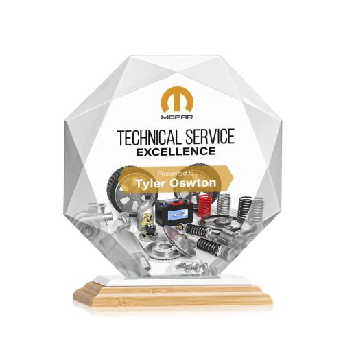 Awards and Plaques - Crystal Trophies - Minor Full Color Bamboo/White Polygon Wood Trophy