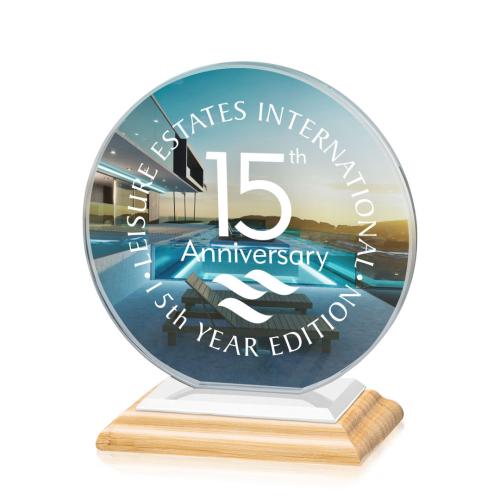 Awards and Plaques - Crystal Trophies - Drummond Full Color Bamboo/White Circle Crystal Trophy