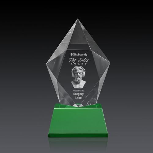 Awards and Plaques - Crystal Trophies - Barron 3D on Base Green Polygon Crystal Trophy