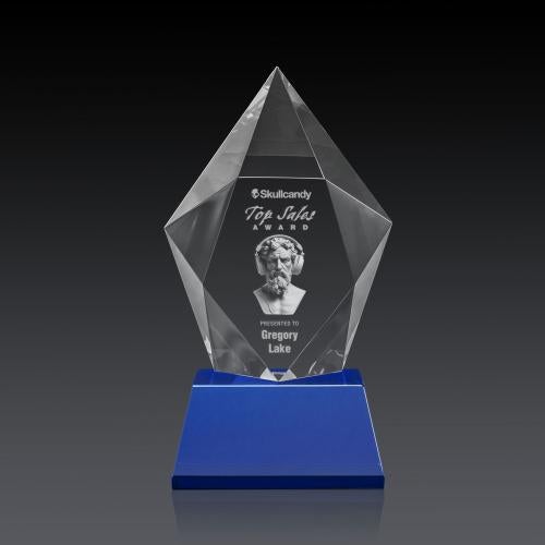 Awards and Plaques - Crystal Trophies - Barron 3D on Base Blue Polygon Crystal Trophy
