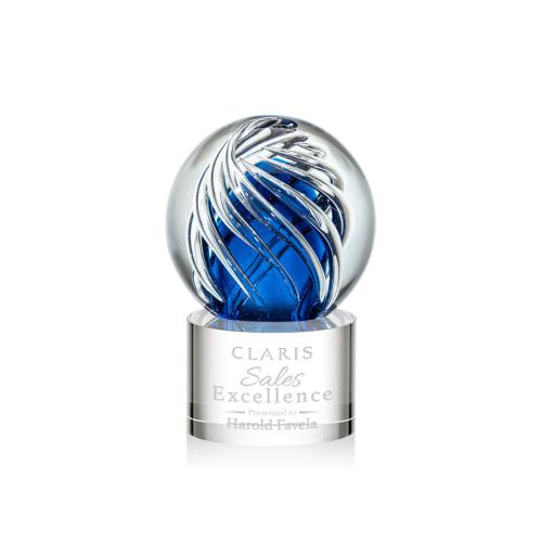 Awards and Plaques - Glass Trophies - Art Glass Trophies - Truong on Round Base Clear Globe Glass Trophy