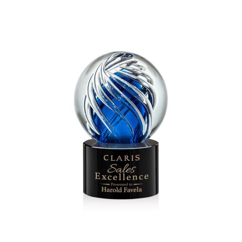Awards and Plaques - Glass Trophies - Art Glass Trophies - Truong on Round  Base Black Globe Glass Trophy