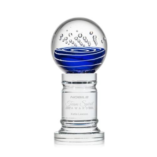 Awards and Plaques - Glass Trophies - Art Glass Trophies - Darby on Crystal Pedestal Base Clear Globe Glass Trophy