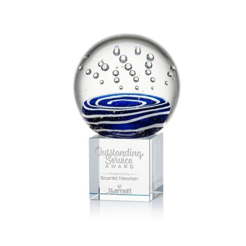 Awards and Plaques - Glass Trophies - Art Glass Trophies - Darby on Square Crystal Base Clear Globe Glass Trophy
