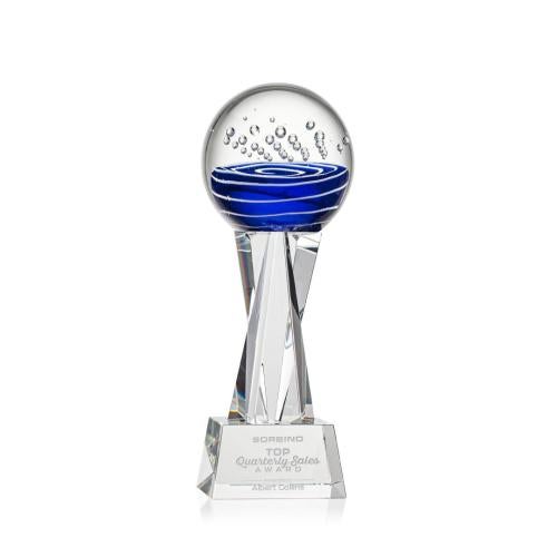 Awards and Plaques - Glass Trophies - Art Glass Trophies - Darby on Saldana Crystal Base Clear Globe Glass Trophy