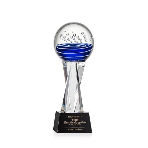 Awards and Plaques - Glass Trophies - Art Glass Trophies - Darby on Saldana Crystal Base Black Globe Glass Trophy