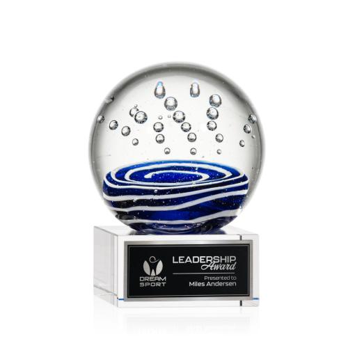 Awards and Plaques - Glass Trophies - Art Glass Trophies - Darby on Plated Crystal Base Clear Globe Glass Trophy