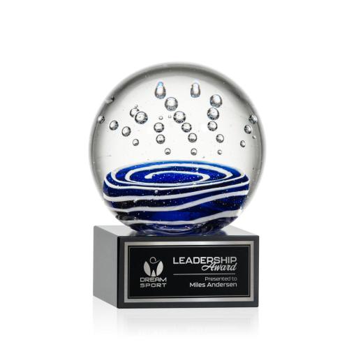 Awards and Plaques - Glass Trophies - Art Glass Trophies - Darby on Plated Crystal Base Black Globe Glass Trophy