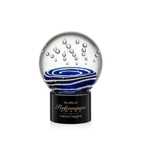 Awards and Plaques - Glass Trophies - Art Glass Trophies - Darby on Round Base Black Globe Glass Trophy