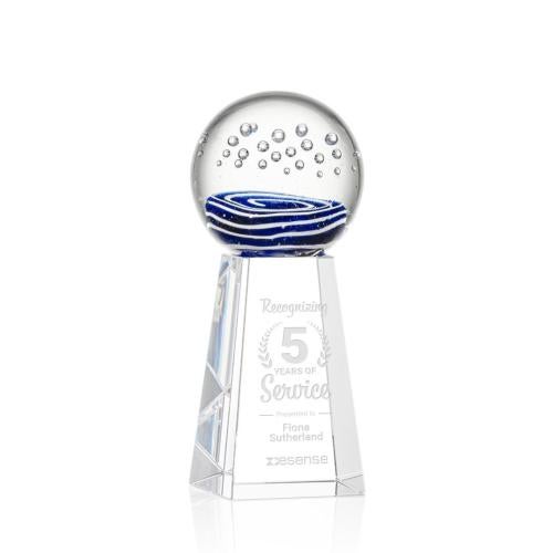 Awards and Plaques - Glass Trophies - Art Glass Trophies - Darby on Tall Crystal Base Clear Globe Glass Trophy