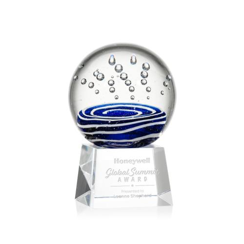 Awards and Plaques - Glass Trophies - Art Glass Trophies - Darby on Small Crystal Base Clear Globe Glass Trophy