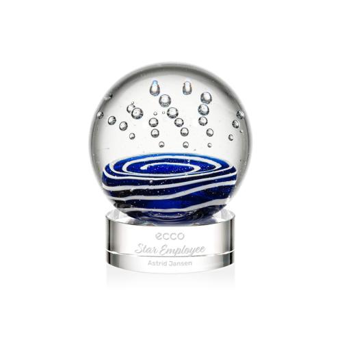 Awards and Plaques - Glass Trophies - Art Glass Trophies - Darby on Lockwood Base Clear Globe Glass Trophy