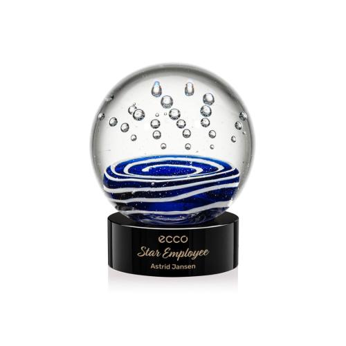 Awards and Plaques - Glass Trophies - Art Glass Trophies - Darby on Lockwood Base Black Globe Glass Trophy
