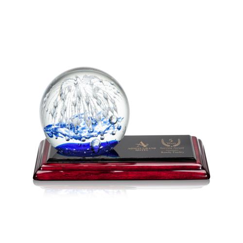 Awards and Plaques - Glass Trophies - Art Glass Trophies - Rudolph Globe on Rosewood Base Glass Trophy