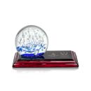 Rudolph Globe on Rosewood Base Glass Trophy