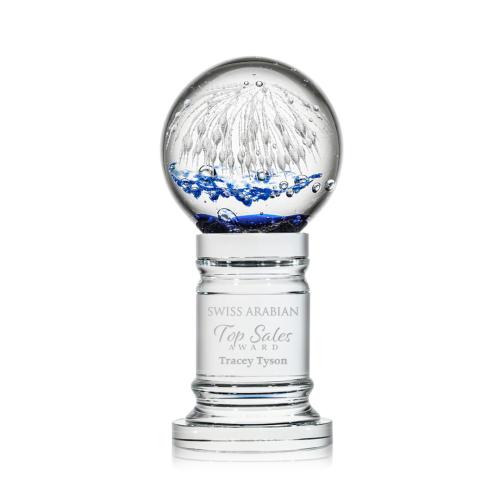 Awards and Plaques - Glass Trophies - Art Glass Trophies - Rudolph on Crystal Pedestal Base Clear Globe Glass Trophy