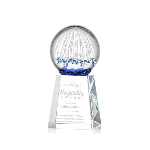 Awards and Plaques - Glass Trophies - Art Glass Trophies - Rudolph on Medium Crystal Base Clear Globe Glass Trophy