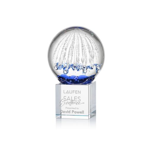 Awards and Plaques - Glass Trophies - Art Glass Trophies - Rudolph on Square Crystal Base Clear Globe Glass Trophy