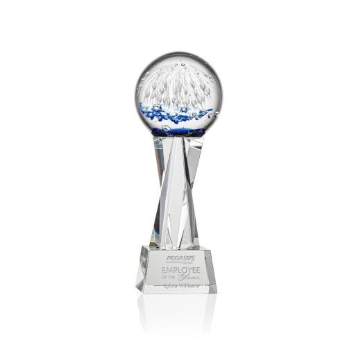 Awards and Plaques - Glass Trophies - Art Glass Trophies - Rudolph on Saldana Crystal Base Clear Globe Glass Trophy