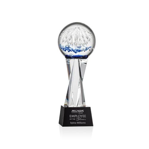 Awards and Plaques - Glass Trophies - Art Glass Trophies - Rudolph on Saldana Crystal Base Black Globe Glass Trophy