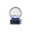 Rudolph on Plated Crystal Base Blue Globe Glass Trophy