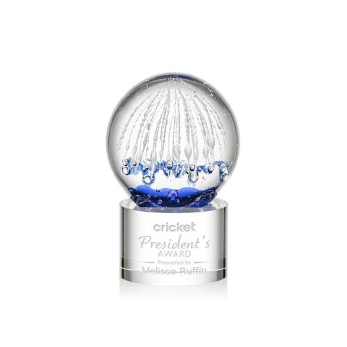 Awards and Plaques - Glass Trophies - Art Glass Trophies - Rudolph on Round Base Clear Globe Glass Trophy