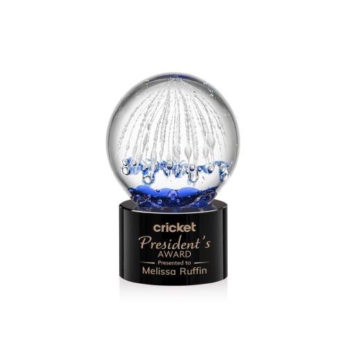 Awards and Plaques - Glass Trophies - Art Glass Trophies - Rudolph on Round Base Black Globe Glass Trophy