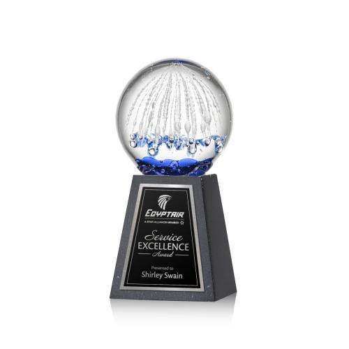 Awards and Plaques - Glass Trophies - Art Glass Trophies - Rudolph Globe on Tall Marble Base Glass Trophy