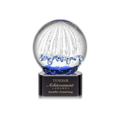 Awards and Plaques - Glass Trophies - Art Glass Trophies - Rudolph on Half Round Base Black Globe Glass Trophy