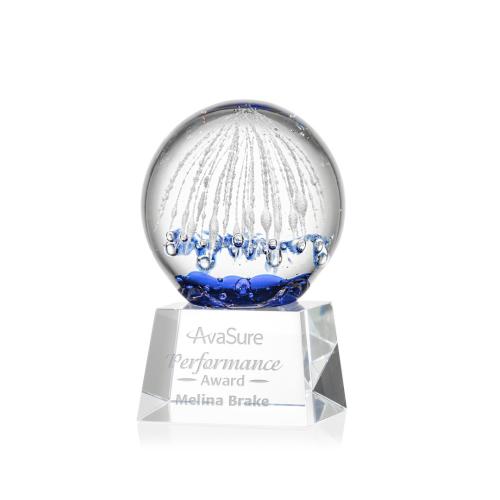 Awards and Plaques - Glass Trophies - Art Glass Trophies - Rudolph on Small Crystal Base Clear Globe Glass Trophy