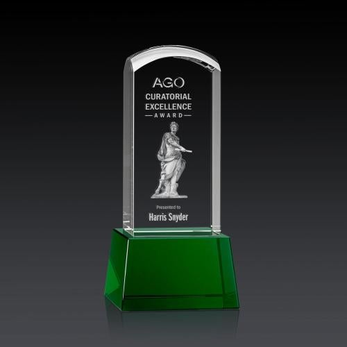 Awards and Plaques - Crystal Trophies - Silkwood 3D on Base Green Towers Crystal Trophy