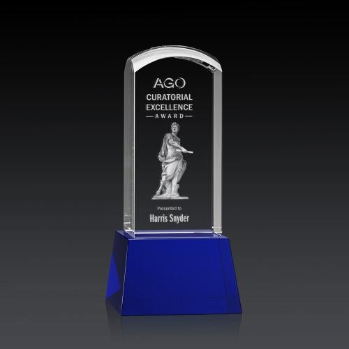 Awards and Plaques - Crystal Trophies - Silkwood 3D on Base Blue Towers Crystal Trophy