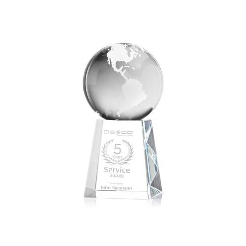Awards and Plaques - Crystal Trophies - Globe Globe on Medium Base Crystal Trophy