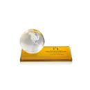 Globe on Rectangle Base Amber Globe Crystal Trophy