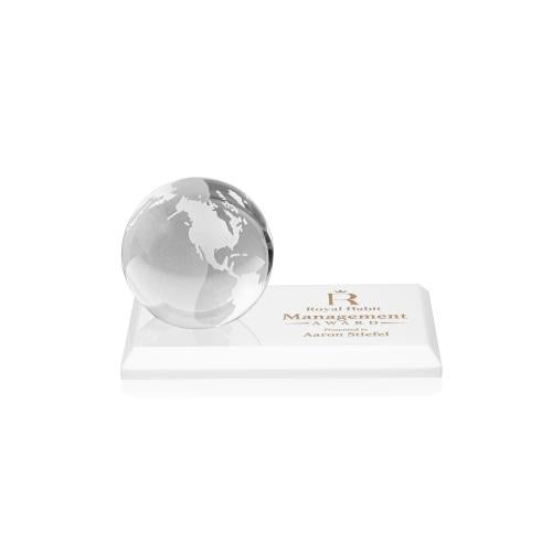 Awards and Plaques - Crystal Trophies - Globe on Rectangle Base Fagan Globe Crystal Trophy