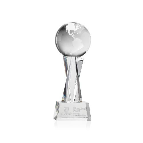 Awards and Plaques - Crystal Trophies - Globe on Saldana Base Clear Globe Crystal Trophy