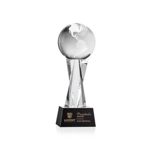 Awards and Plaques - Crystal Trophies - Globe on Saldana Base Black Globe Crystal Trophy