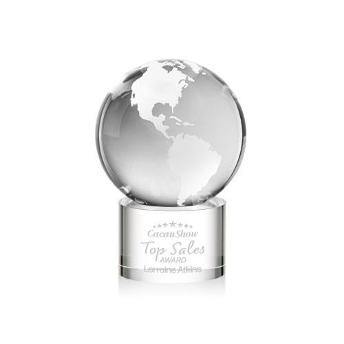 Awards and Plaques - Crystal Trophies - Globe on Round Base Clear Globe Crystal Trophy