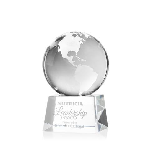 Awards and Plaques - Crystal Trophies - Globe on Small Base Clear Globe Crystal Trophy