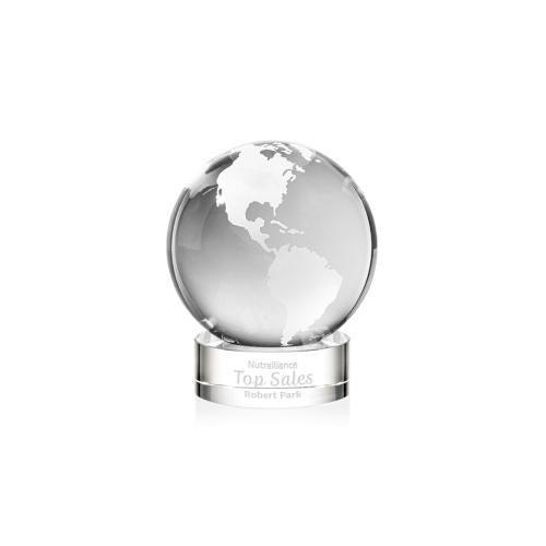 Awards and Plaques - Crystal Trophies - Globe on Lockwood Base Clear Globe Crystal Trophy