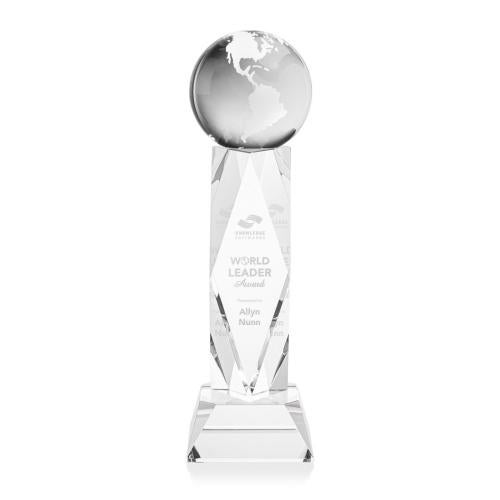 Awards and Plaques - Crystal Trophies - Globe on Toscana Base Clear Globe Crystal Trophy